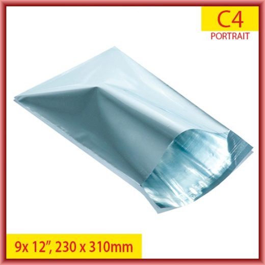 9" x 12" 230mm x 310mm Metallic Silver Foil Mailing Bags C4 Portrait