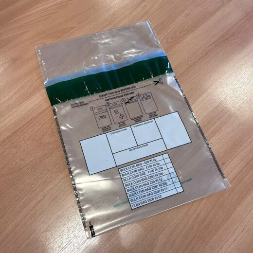Tamper Evident Bulk Coin Bags with 30% Recycled Content 255mm x 315mm + 80mm Handle - Image 1