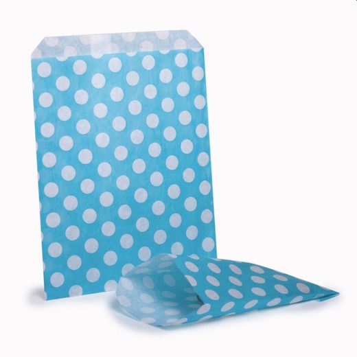 5" x 7" Light Blue Polka Dot Paper Bags - 13cmW x 18xmH