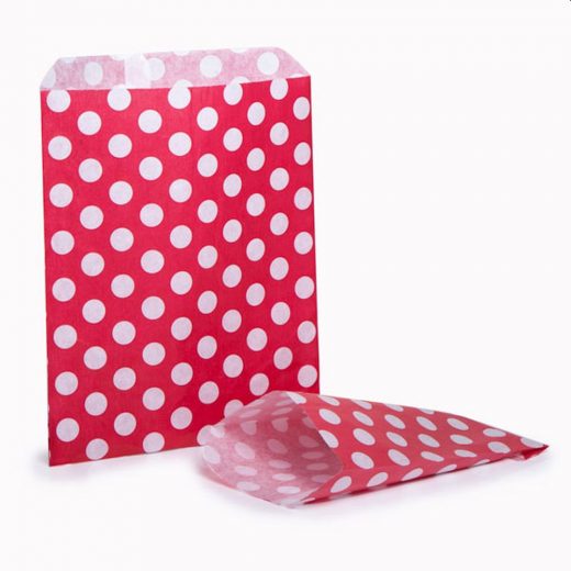 5″ x 7″ Red Polka Dot Paper Bags - 13cmW x 18xmH