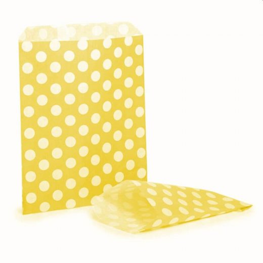 5" x 7" Yellow Polka Dot Paper Bags - 13cmW x 18xmH