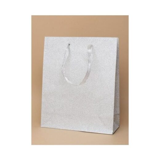 21cm x 18cm x 8cm Silver Glitter Gift Bag x 1 Bag