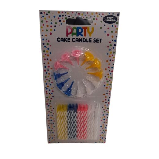 Mixed Colours Party Candle Set x 24 Candles x 12 Holders