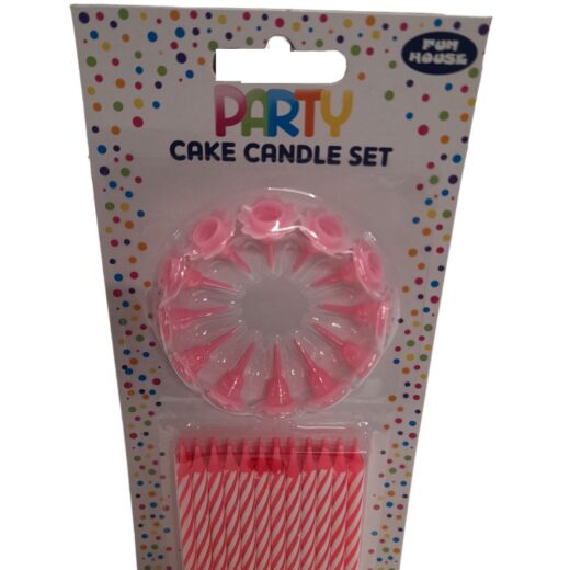 Pink Party Candle Set x 24 Candles x 12 Holders