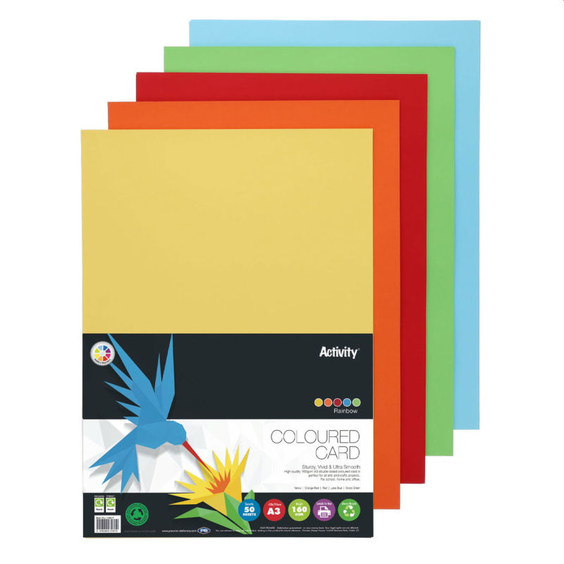 A3 160gsm 50 Rainbow Card Sheets by Premier ActivityA