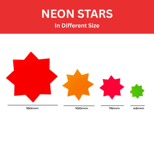 Pack of 50 Assorted Coloured Neon Fluorescent Stars & Flashes in Assorted Size - Image 4