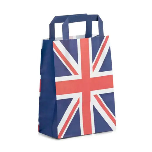 18cm x 23cm + 8.5cm Union Jack Design Carrier Bags with Flat Handles